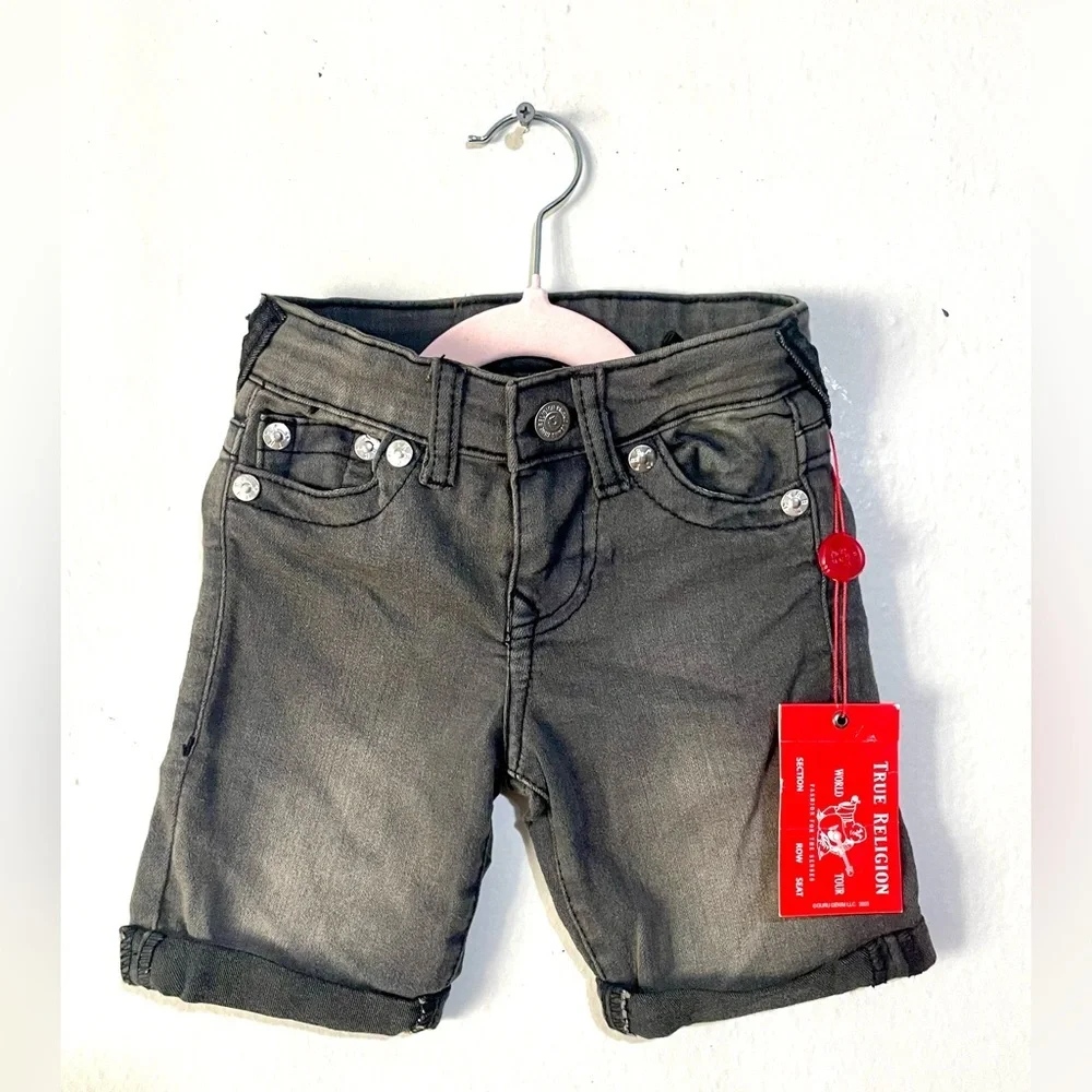 NWT‎ True Religion Kids Charcoal Black Rolled-Hem Denim Shorts Size 3T